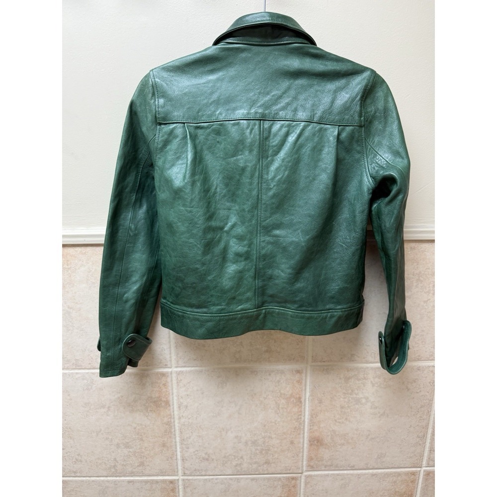 FRAME Atelier Green 100% Lamb Leather Trucker Jacket Snap Front Utility XS - Picture 5 of 12